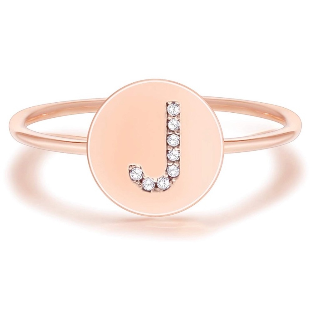 J Ladies Dainty Rose Gold Name Initial Ring Nwt 39$